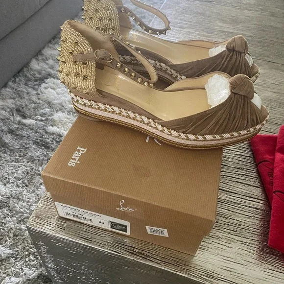 Christian Louboutin Madcarina  60mm Brown Espadrille Wedge Sandals - Picture 5 of 8